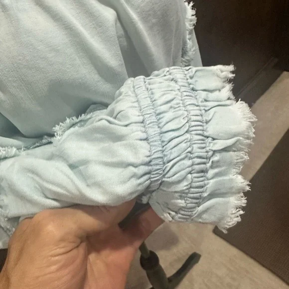 NWT SIZE XL Ramy Brook Sky Blue Smocked Blouse - Picture 6 of 11